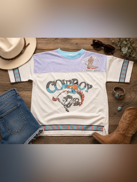 Coastal American Spirit Tops - By Coastal American Spirit 1987 Cowboy Graphic Tee One Size Western Rodeo Retro